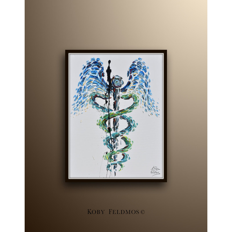 Medical Sign of Serpents - Caduceus  40, medicine graduate gift , painting for doctor office, surgeons, hospital gift, Koby feldmos.jpg