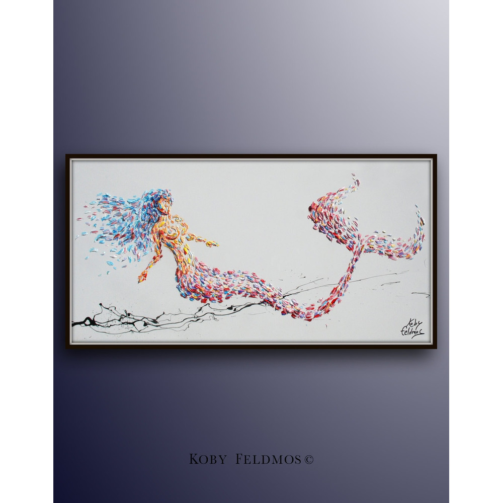 Mermaid painting 55 legendary aquatic creature, female women body, Thick luxurious layers, Amazing original Painting By Koby Feldmos-1.jpg