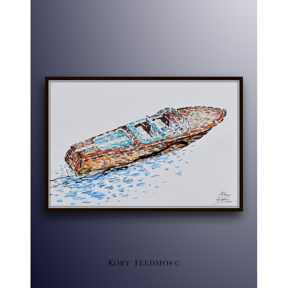 Motorboat speedboat 60 Luxurious art for home office Can be as gift Thick texture, oil painting, boat, by Koby Feldmos.jpg