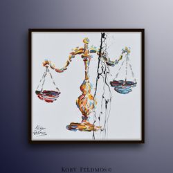 office painting 35 scales of justice, libra astrology zodiac sign for lawyers office, lawyer gift, o