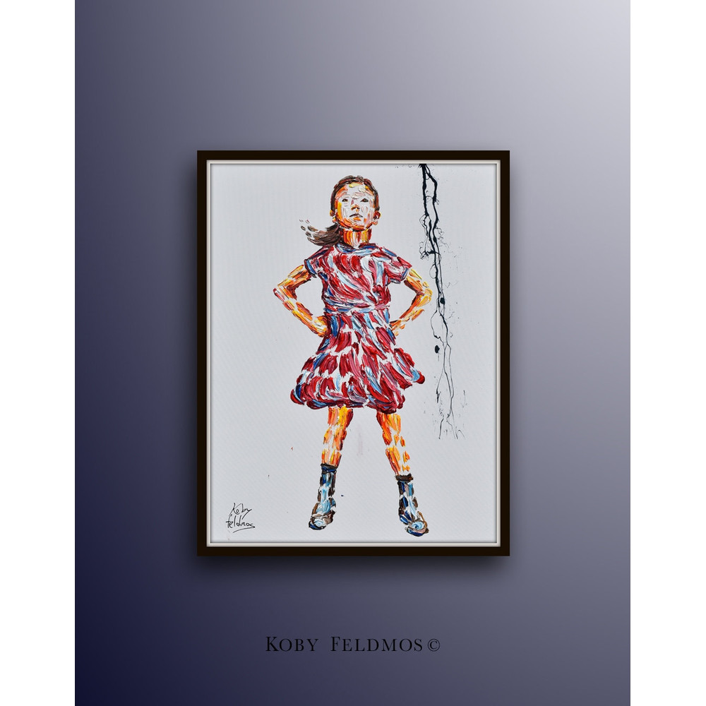 Office painting 40 Fearless girl, oil painting on canvas Girl, Stock exchange market, business art, pink art for office, Koby Feldmos.jpg