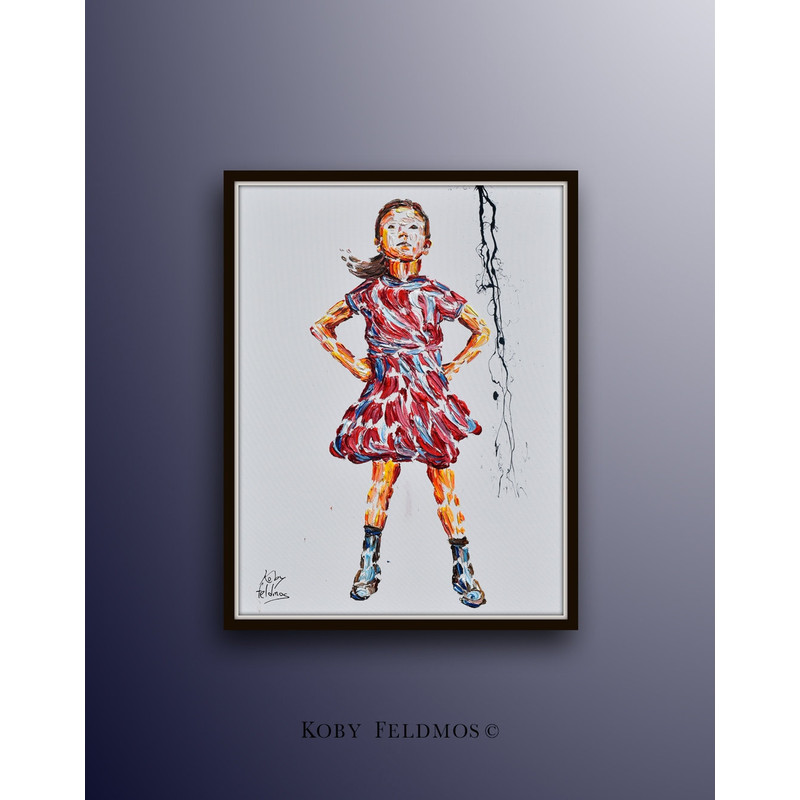 Office painting 40 Fearless girl, oil painting on canvas Girl, Stock exchange market, business art, pink art for office, Koby Feldmos.jpg