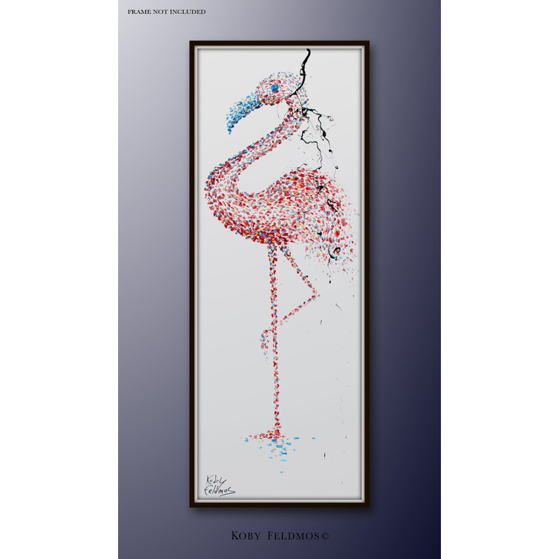 Oil painting Flamingo 67 animal painting, Original oil on canvas, Thick layers, Amazing texture, Extra large painting, By koby Feldmos.jpg