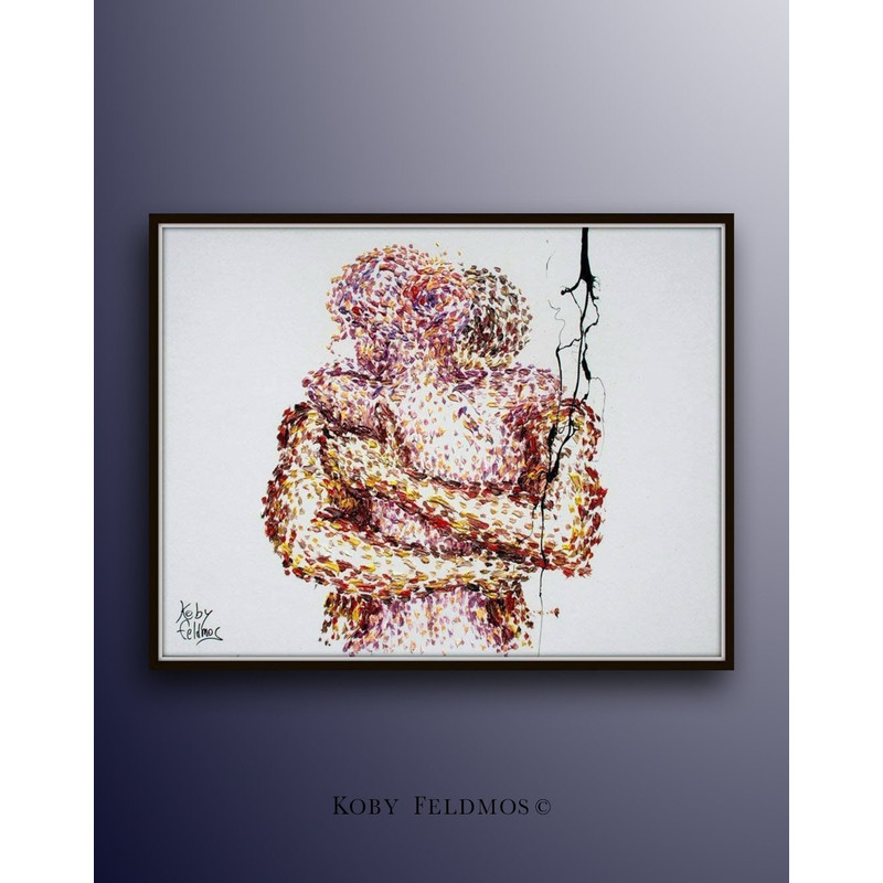 Oil painting 40 romantic painting, gift idea, Original oil painting on canvas, embracing, man and woman, couple in love, by Koby Feldmos.jpg