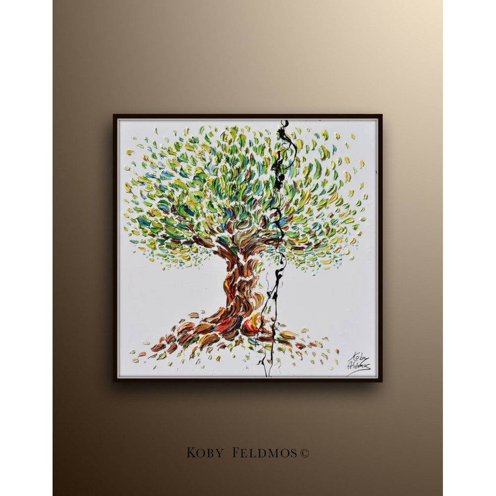 Olive Tree painting 35 Beautiful & Colorful olive Tree , Original Oil Painting By Koby Feldmos , Certification Attached.jpg