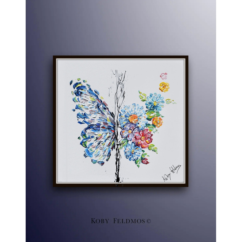 Outrageous beautifully !!! 35 Spring Butterfly, original oil painting on canvas, colorful flowers, by Koby Feldmos.jpg