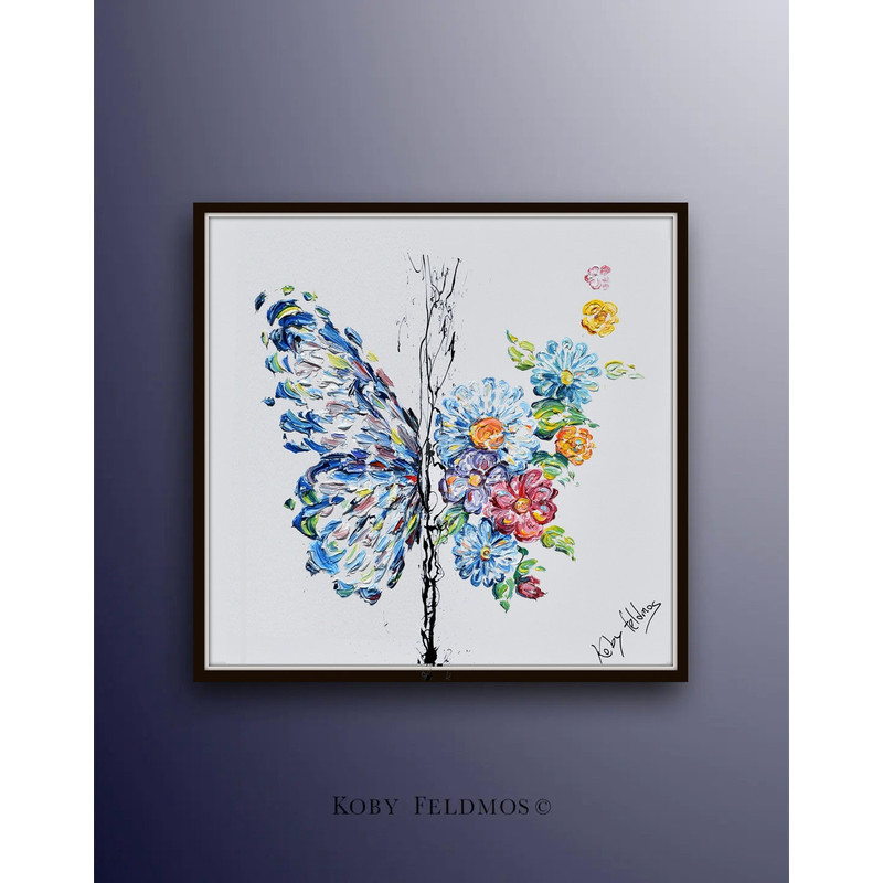Outrageous beautifully !!! 35 Spring Butterfly, original oil painting on canvas, colorful flowers, by Koby Feldmos.jpg