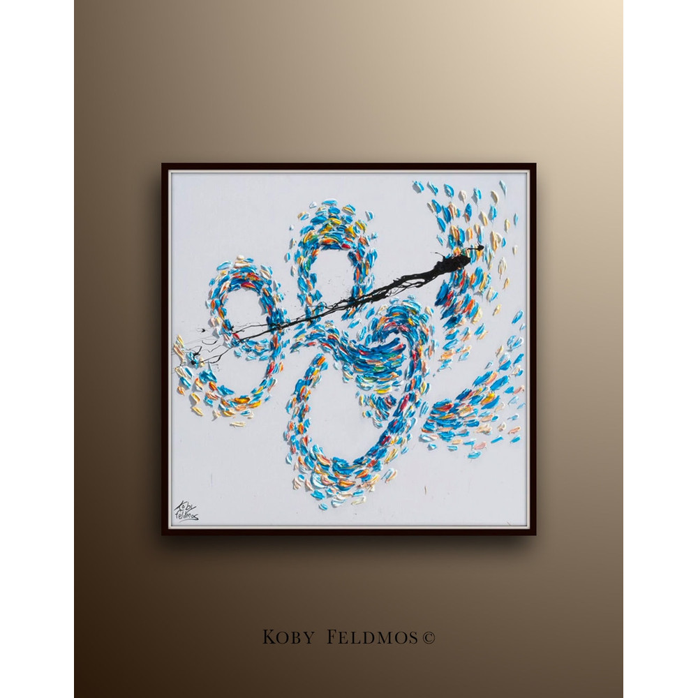 Painting 35 Abstract Original oil painting on canvas, calming cool tones, modern art, texture, blue color, Handmade by Koby Feldmos.jpg