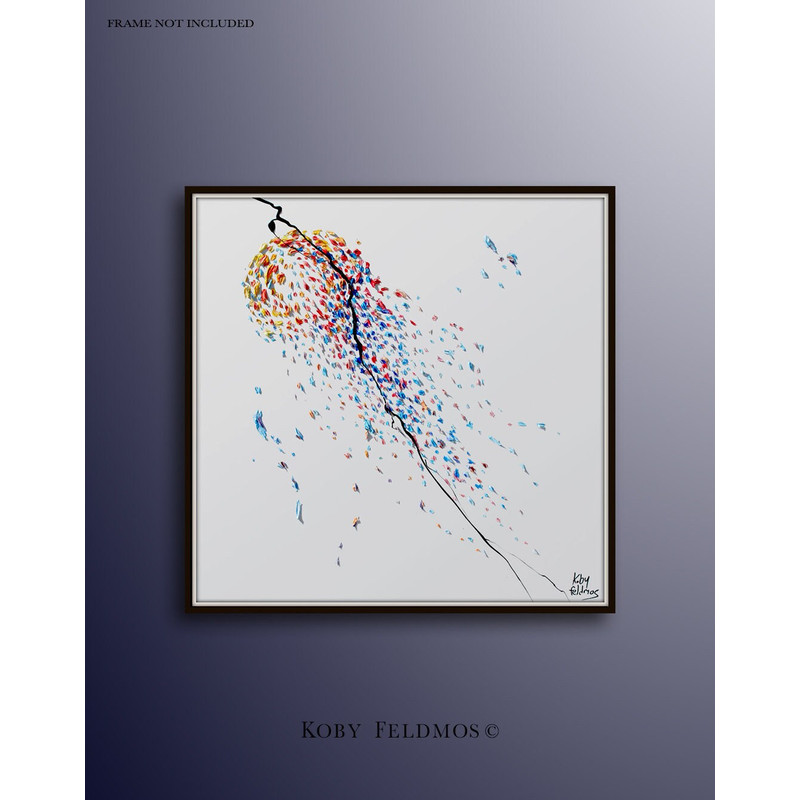 Painting 35 Jellyfish Original Oil Painting on canvas , Calming colors, beautiful texture, Handmade By Koby Feldmos.jpg