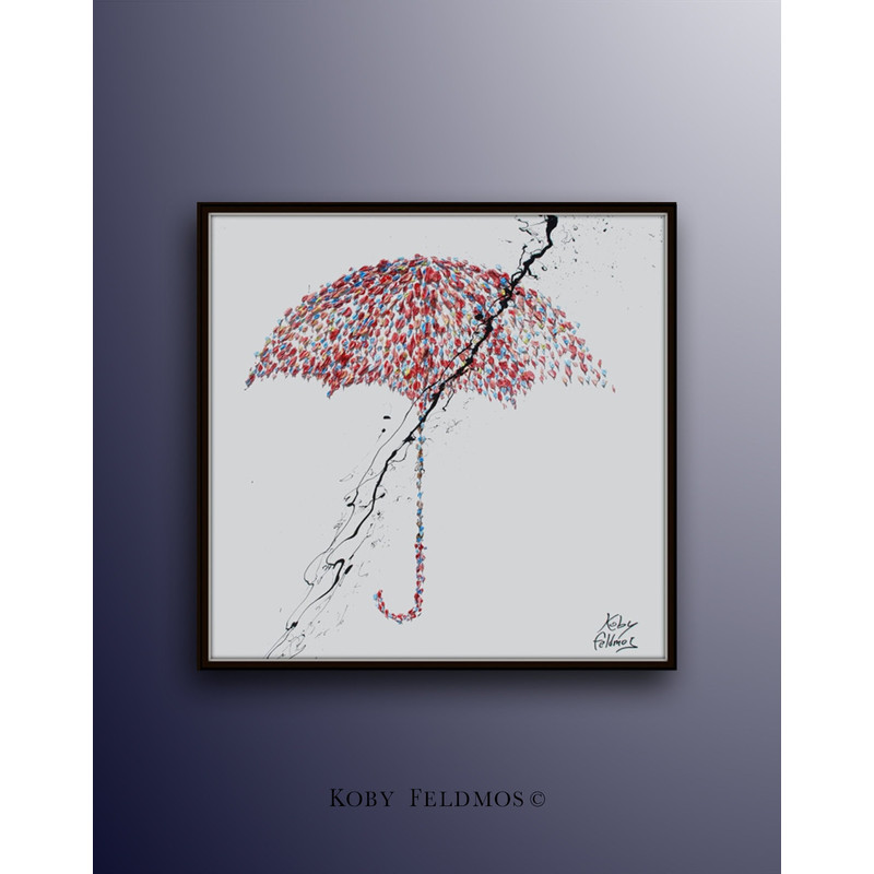 Painting 35 Pink umbrella, Original Handmade oil painting on canvas, Express shipping worldwide, By Koby Feldmos.jpg