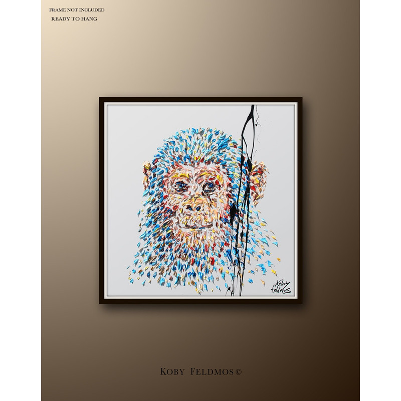 Painting 35 Smart Monkey Painting, animal painting , Original Handmade oil painting on canvas, ready to hang, express ship, By Koby Feldmos.jpg