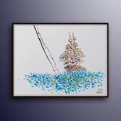 painting 40 boat in the sea sea original oil painting on canvas, handmade painting, express shipping