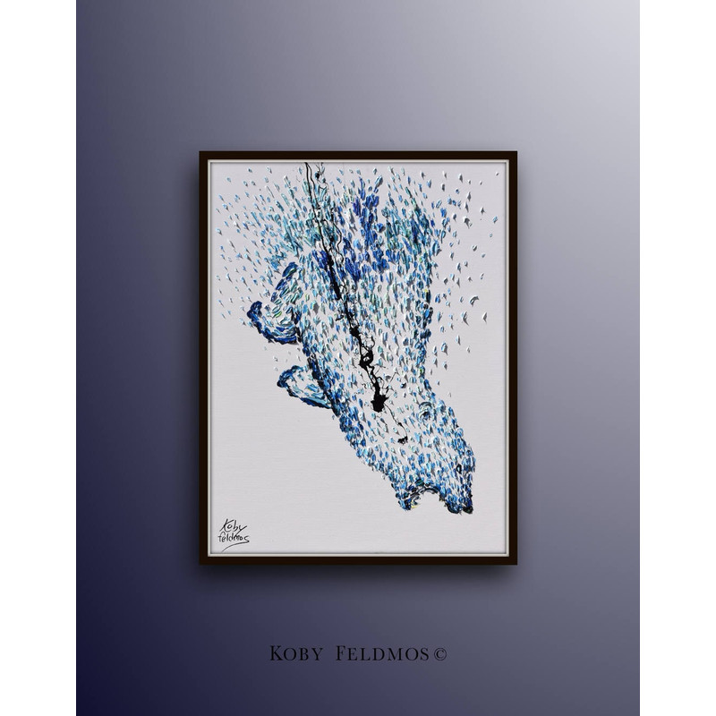 Painting 40 Bursting through the ice - beautiful bear diving to catch fish, cool relaxing tones, thick layers - Amazing ! by Koby Feldmos.jpg