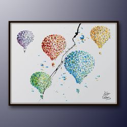 painting 40 hot air balloons, optimistic colorful and handmade oil painting on canvass, express ship
