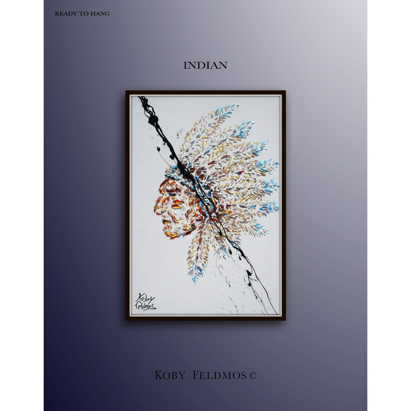 Painting 40 Indian Portrait painting of Indian, Original oil painting on canvas, Textured painting, Modern style, By Koby Feldmos.jpg