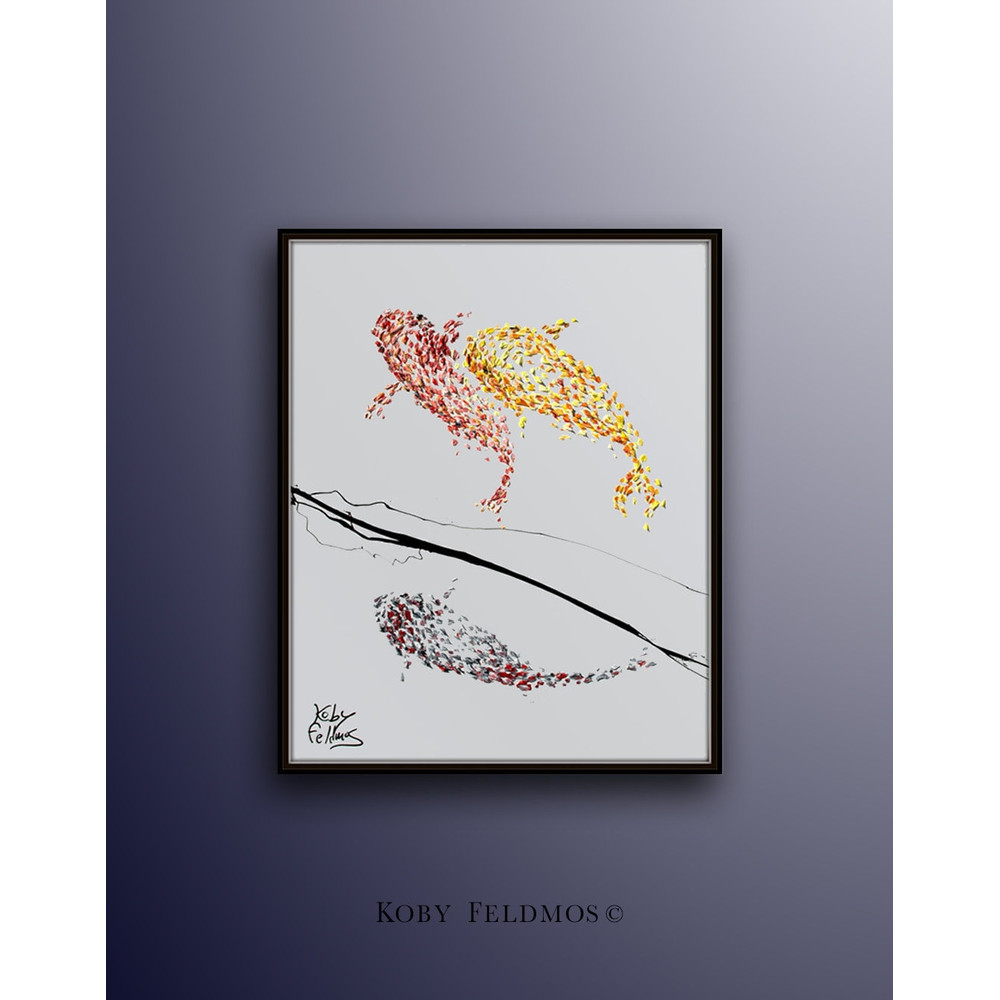 Painting 40 Koi fish for Luck - Feng shui painting, Modern style, luxury looks, thick layers, Express shipping worldwide, by Koby.jpg