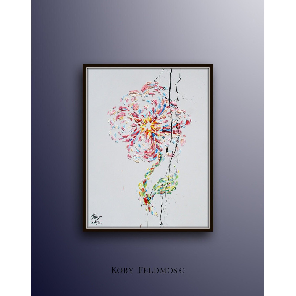 Painting 40 Pink Flower, Modern style, luxury looks, thick layers, Express shipping worldwide, by Koby Feldmos.jpg