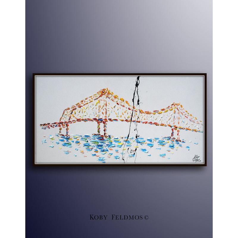 Painting 55 Beautiful Bridge Painting Abstract Painting Modern Art Original Handmade on Canvas, Certification Attached, by Koby Feldmos.jpg