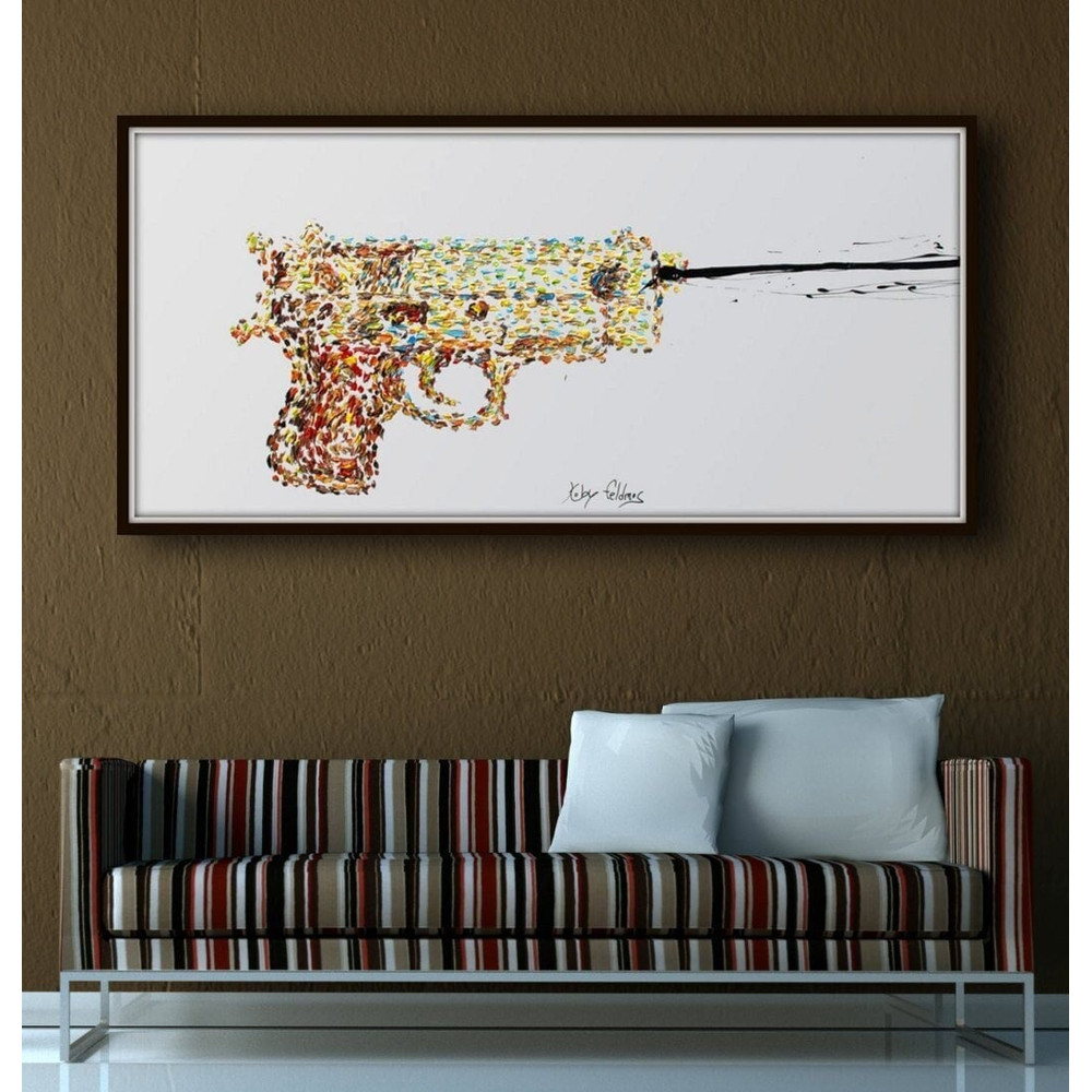 Painting 55 Shooting Gun Pop Art style, thick oil paint impasto style modern Art on canvas , Express shipping worldwide, By Koby Feldmos.jpg