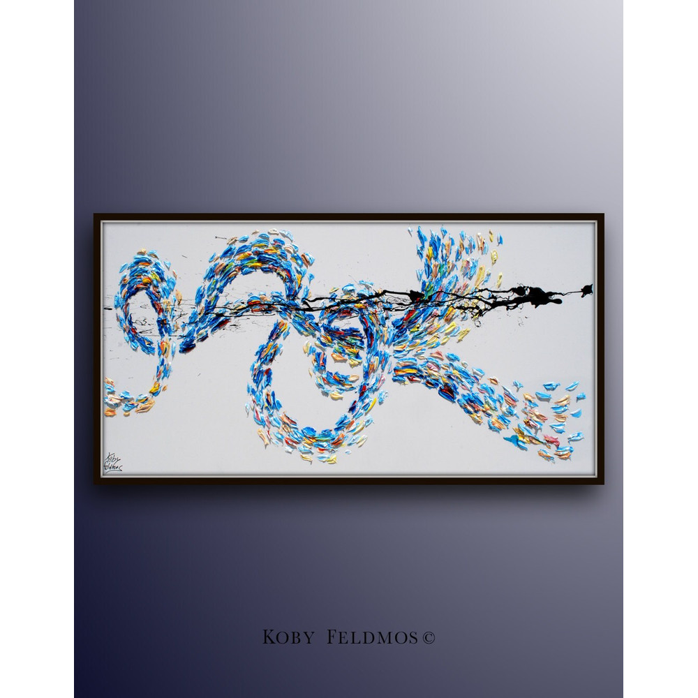 Painting 67 Abstract Large Original oil painting on canvas, calming cool tones, modern art, texture, blue color, Handmade by Koby Feldmos.jpg