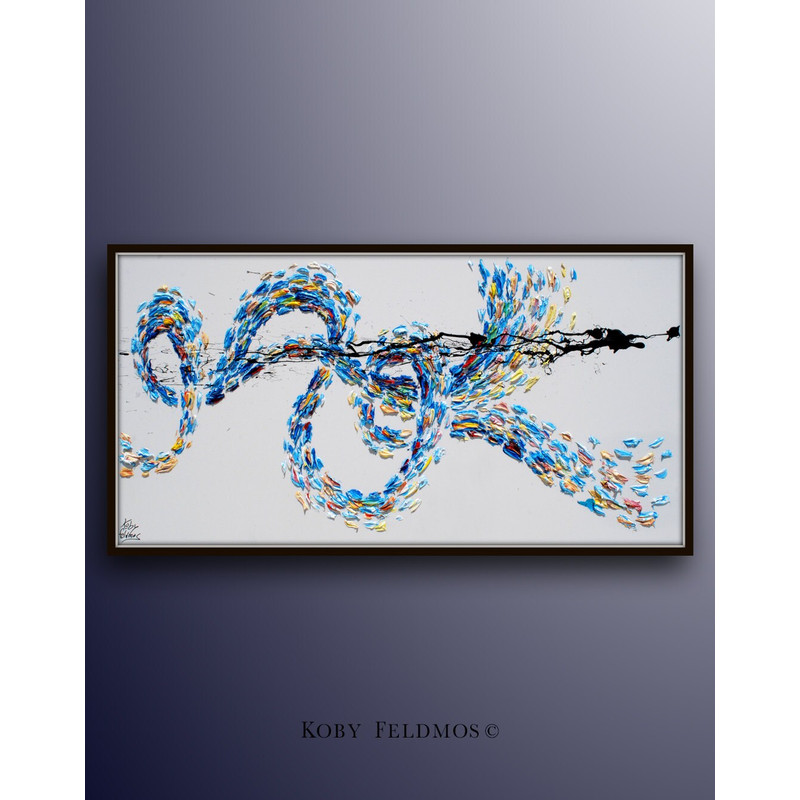 Painting 67 Abstract Large Original oil painting on canvas, calming cool tones, modern art, texture, blue color, Handmade by Koby Feldmos.jpg