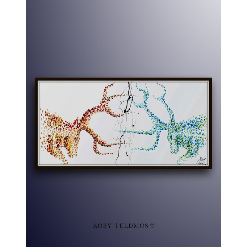 Painting 67 Large painting Stag Horns Animal, Original and Hand made oil painting on canvas, Express Shipping Worldwide, By Koby Feldmos.jpg