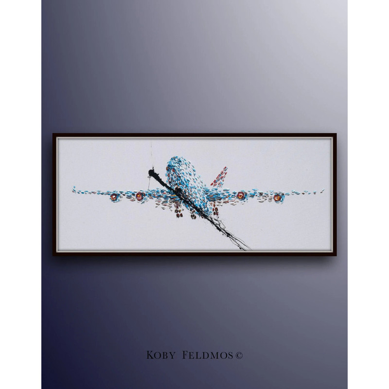 Painting 67, Boeing 747 Taking off, impressive and powerful artwork, original oil painting on canvas by Koby Feldmos.jpg