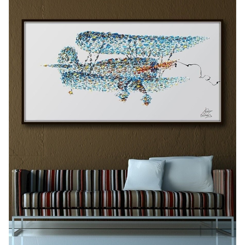 Painting Airplane 55 retro painting vintage style thick painting original oil painting on canvas, plane painting, By Koby Feldmos.jpg