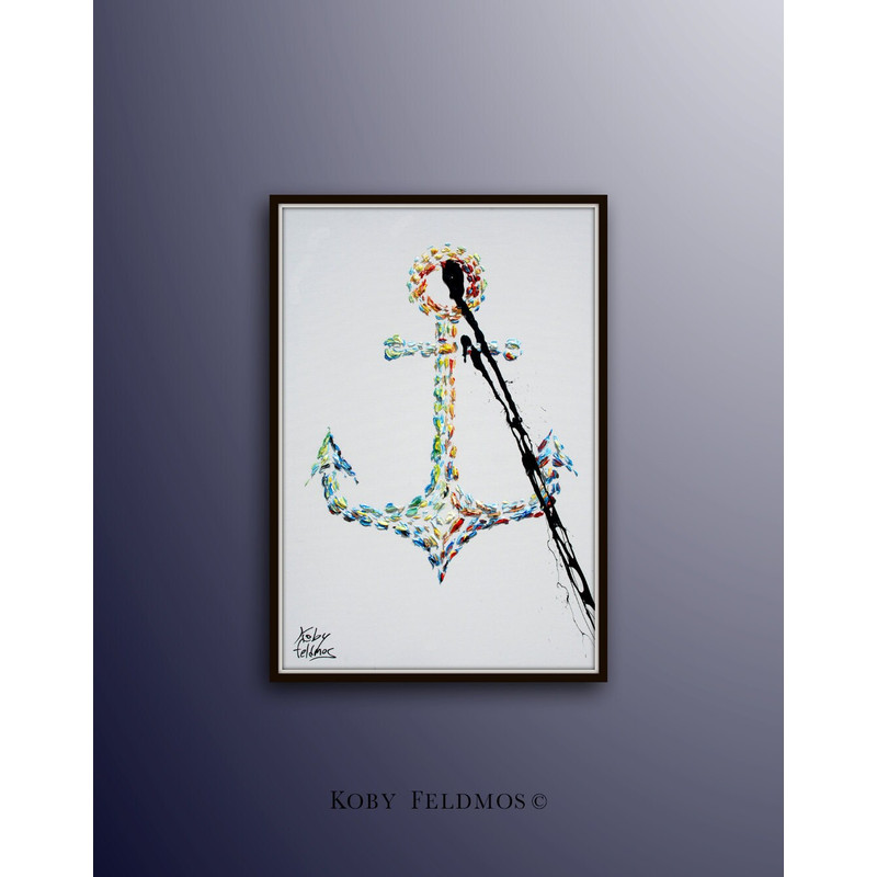 Painting Anchor 40 Modern style, thick paint, original oil painting handmade, small painting by Koby Feldmos.jpg