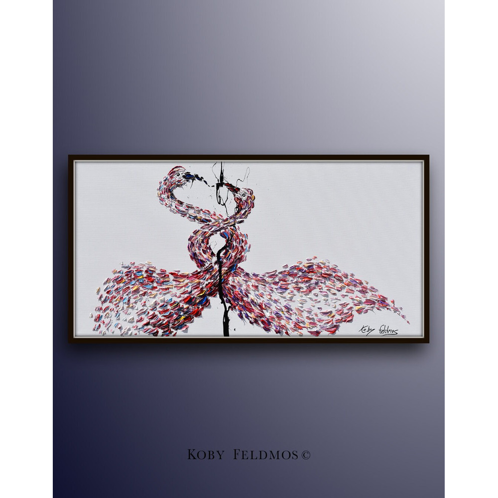 Painting Animal Flamingo 55 Original handmade oil painting on canvas, amazing painting for home, pink painting, By Koby Feldmos.jpg