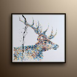 painting animal stag deer 35 original handmade oil painting on canvas, thick oil layers, luxury look