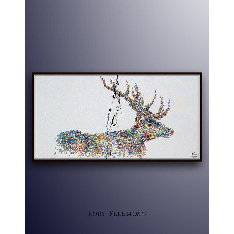 Painting Animal STAG deer 67 Original handmade oil painting on canvas, thick oil layers, Luxury looks, Express shipping, By Koby Feldmos.jpg