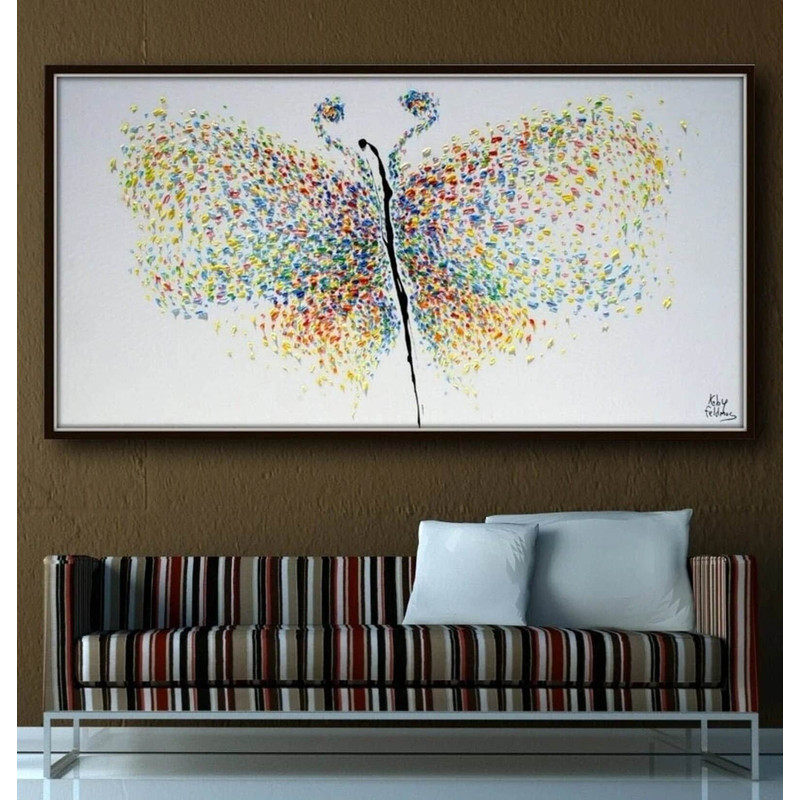 Painting Butterfly 67 Original Handmade Oil Painting on canvas, beautiful mirror composition, Thick Luxurious Paint, By Koby Feldmos.jpg