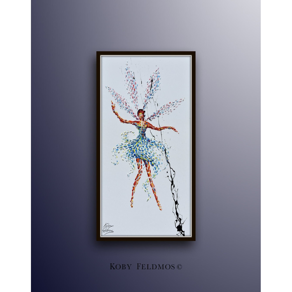 Painting Fairy 55 original painting on canvas, figure painting, beautiful fairy flying, cold warm tones, by Koby Feldmos.jpg