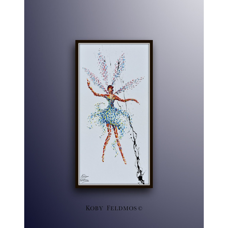 Painting Fairy 55 original painting on canvas, figure painting, beautiful fairy flying, cold warm tones, by Koby Feldmos.jpg