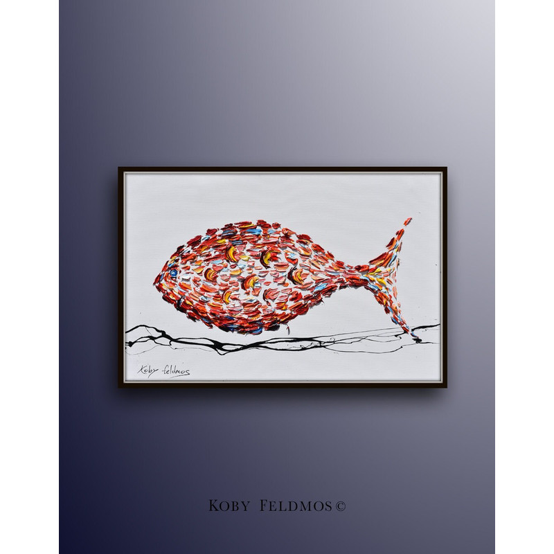 Painting Gold Fish 40 - Modern style, luxury looks, thick layers, Express shipping worldwide, by Koby Feldmos.jpg