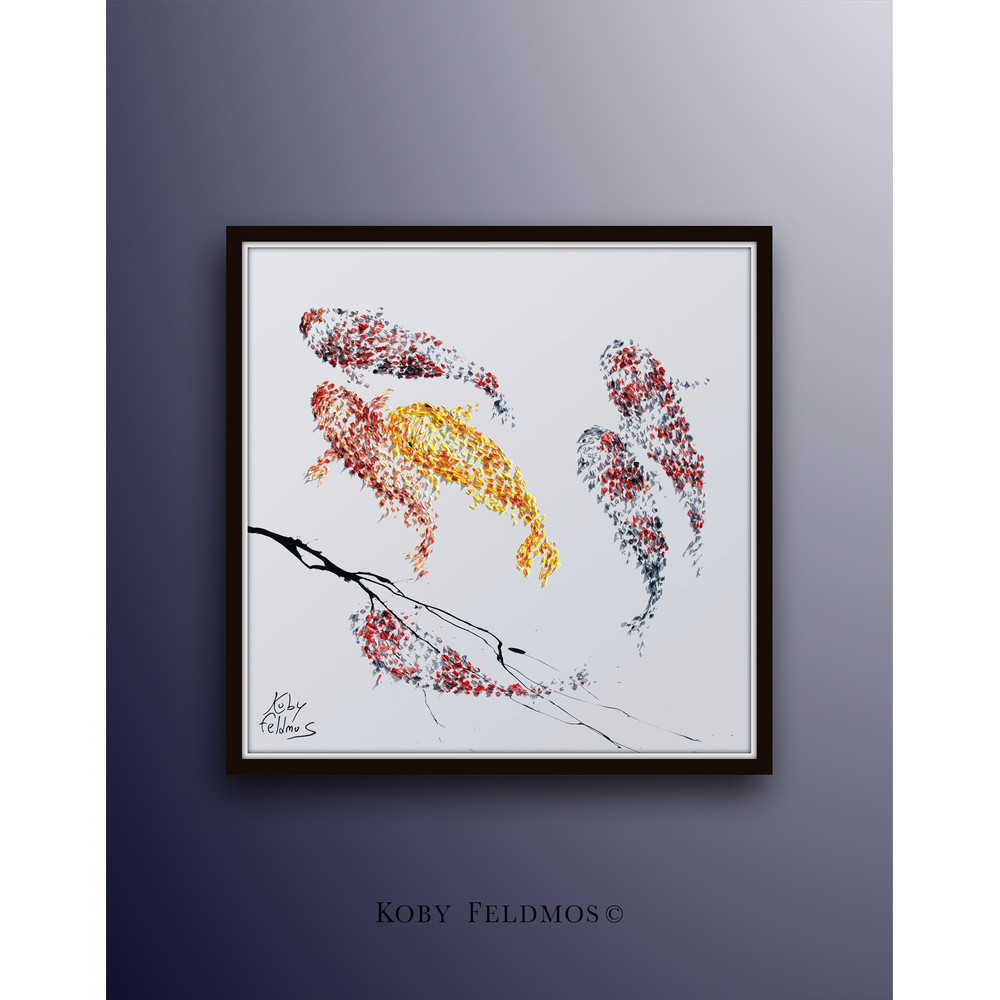 Painting Koi fish 35 for Luck Feng shui painting, Modern, luxury looks, thick layers, Express shipping worldwide, by Koby Feldmos.jpg