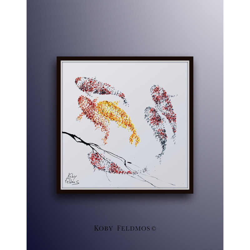 Painting Koi fish 35 for Luck Feng shui painting, Modern, luxury looks, thick layers, Express shipping worldwide, by Koby Feldmos.jpg