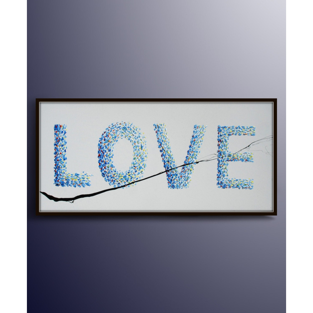 Painting Love 55 painting romantic gift, valentine wedding gift, Love Word, blue relaxing colors, Amazing above bed, By Koby Feldmos.jpg