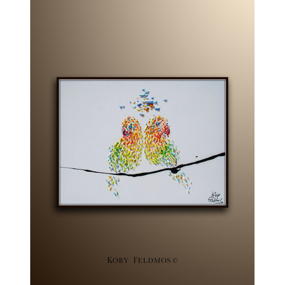 Painting Love Birds 30, Oil Painting on canvas , Beautiful painting for a couple, Express shipping , By Koby Feldmos.jpg