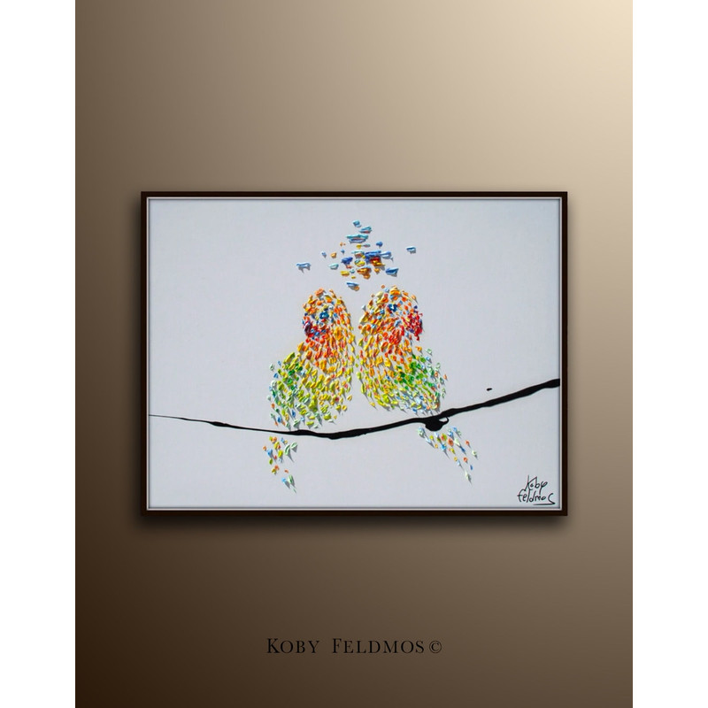 Painting Love Birds 30, Oil Painting on canvas , Beautiful painting for a couple, Express shipping , By Koby Feldmos.jpg