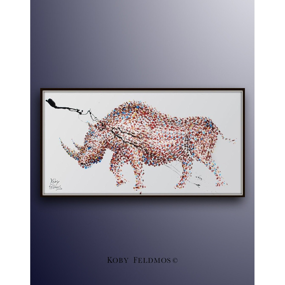 Painting Rhino 67 Animal Painting on Canvas, Abstract Art , Thick paint , Original HandMade art, Certificate Attached, By Koby Feldmos.jpg