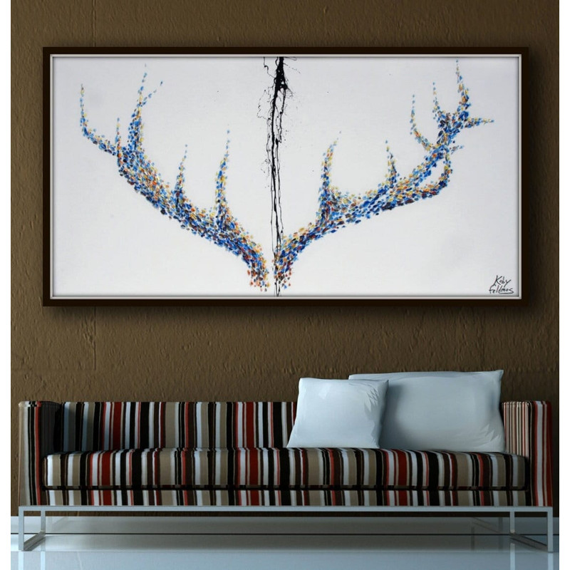 Painting stag horns 55 home decoration, original oil painting on canvas, Certificate Attached, By Koby Feldmos.jpg