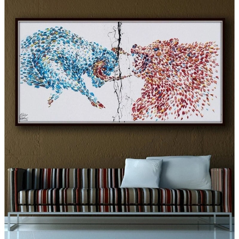 Painting Stock 67 Market Bull vs Bear oil painting on canvas, thick oil layers, Luxury looks, By Koby Feldmos.jpg