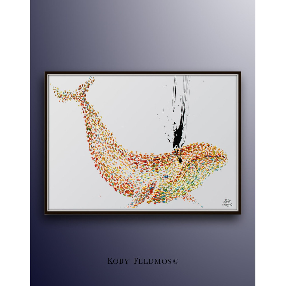 Painting Whale 60x40 Oil Painting Oil Painting , Beautiful impressive ! Looks, Original Hand made , Certificate Attached , By Koby Feldmos.jpg