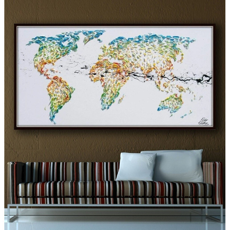 Painting World map 55 earth painting, continental painting, beautiful colors, thick layers, luxury looks by Koby Feldmos.jpg
