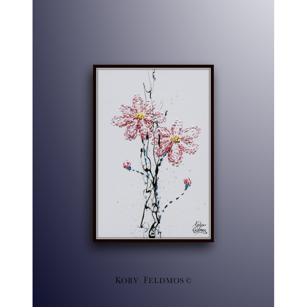 Pink Flower 40 Original oil painting on canvas, Luxury thick layers Gives extremely good vibes, by Koby Feldmos.jpg