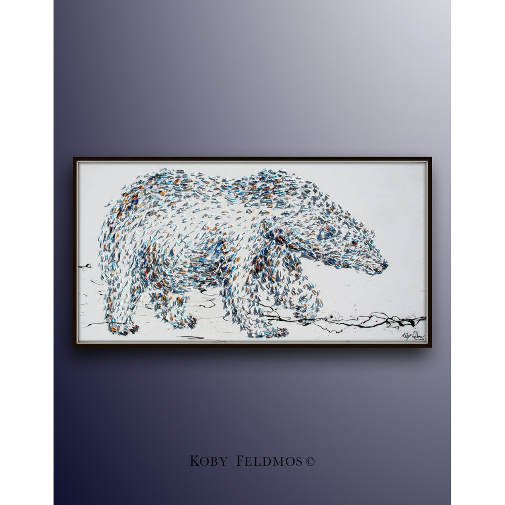 Polar Bear 67 Beautiful large animal painting on canvas, original hand made, thick layers, extremely power animal, By Koby Feldmos.jpg