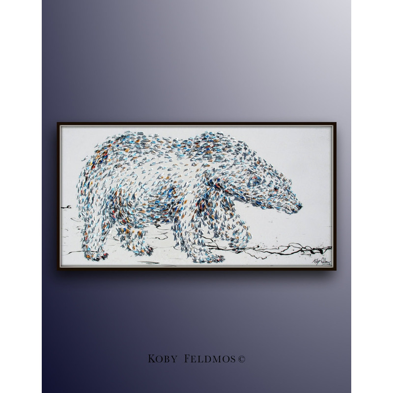 Polar Bear 67 Beautiful large animal painting on canvas, original hand made, thick layers, extremely power animal, By Koby Feldmos.jpg