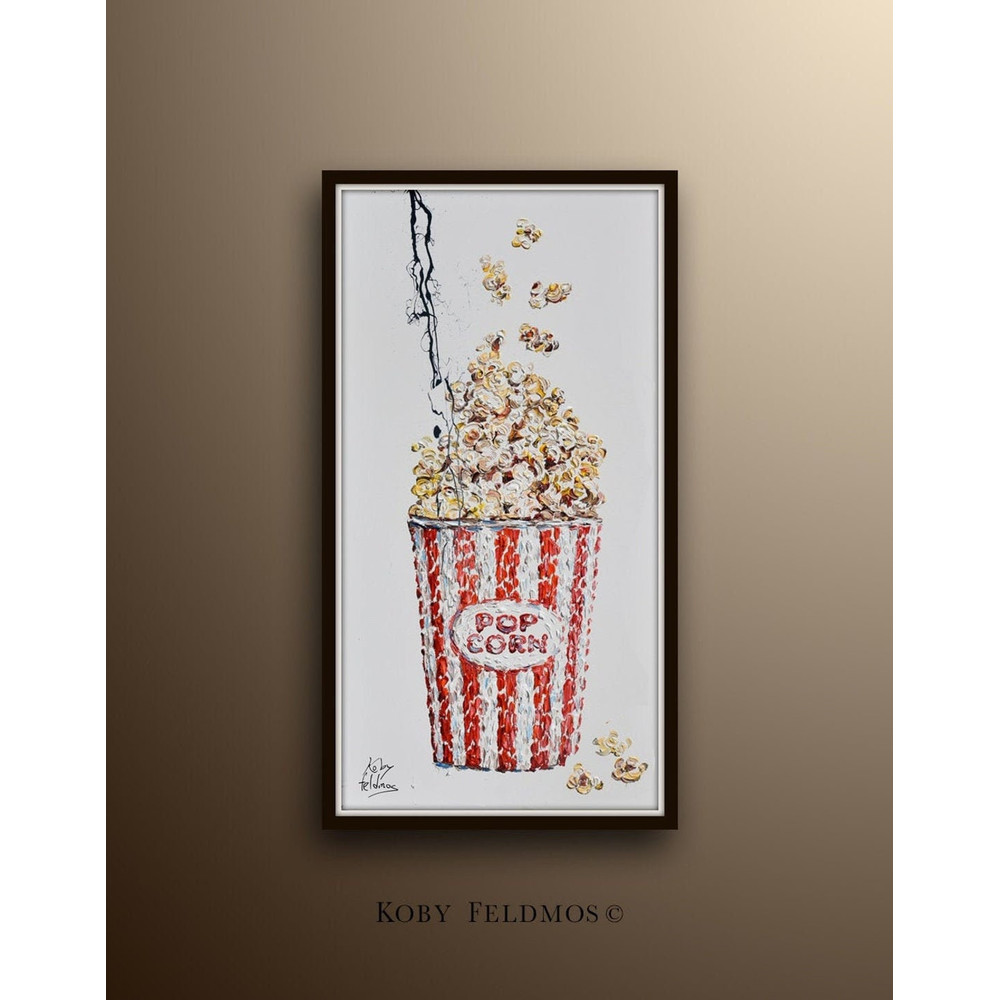 Popcorn POP ART 55 movie room Cinema Pop art style contemporary oil painting, food, Pop corn, gift idea handmade by Koby Feldmos.jpg